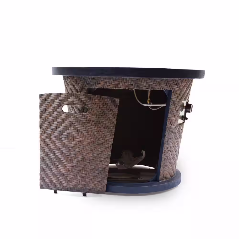 Noble House Payton 32 in. x 24 in. Circular Concrete Propane Fire Pit in Brown