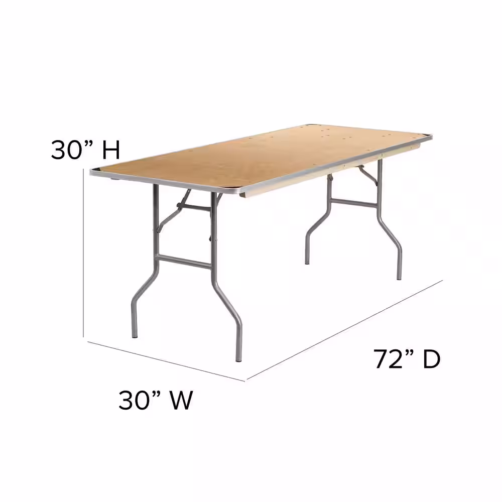 None 72 in. Natural Wood Tabletop Metal Frame Folding Table