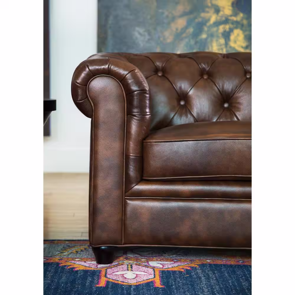 DEVONÂ &Â CLAIRE 84 in. W x 39 in. D x 30 in. H Tony Tufted Leather Sofa in Brown