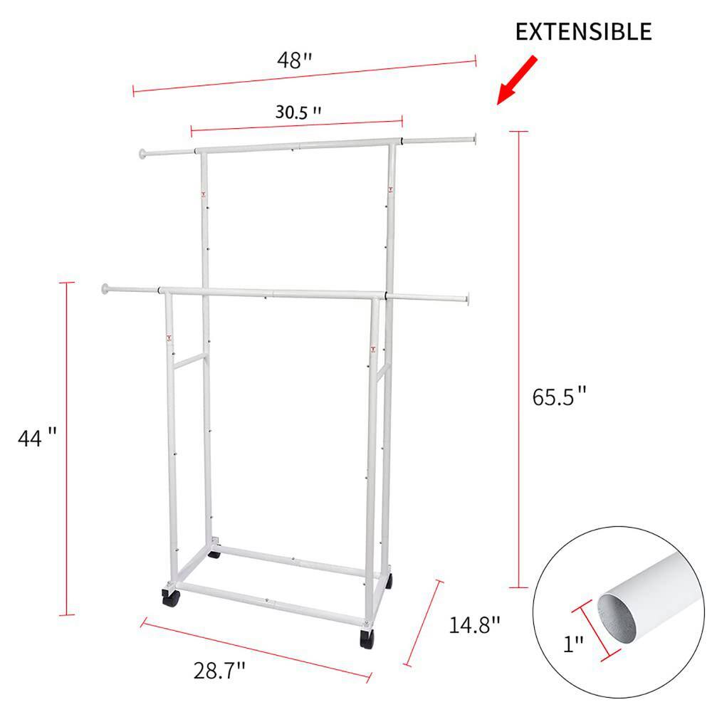 None White Metal Garment Clothes Rack Double Rod 48 in. W x 65 in. H