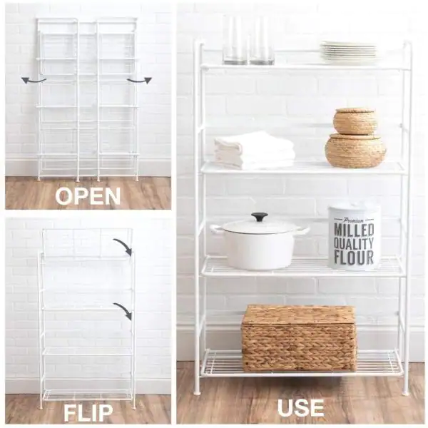 Flipshelf White 4-Tier Metal Wire Shelving Unit (26.75 in. W x 43 in. H x 12 in. D)