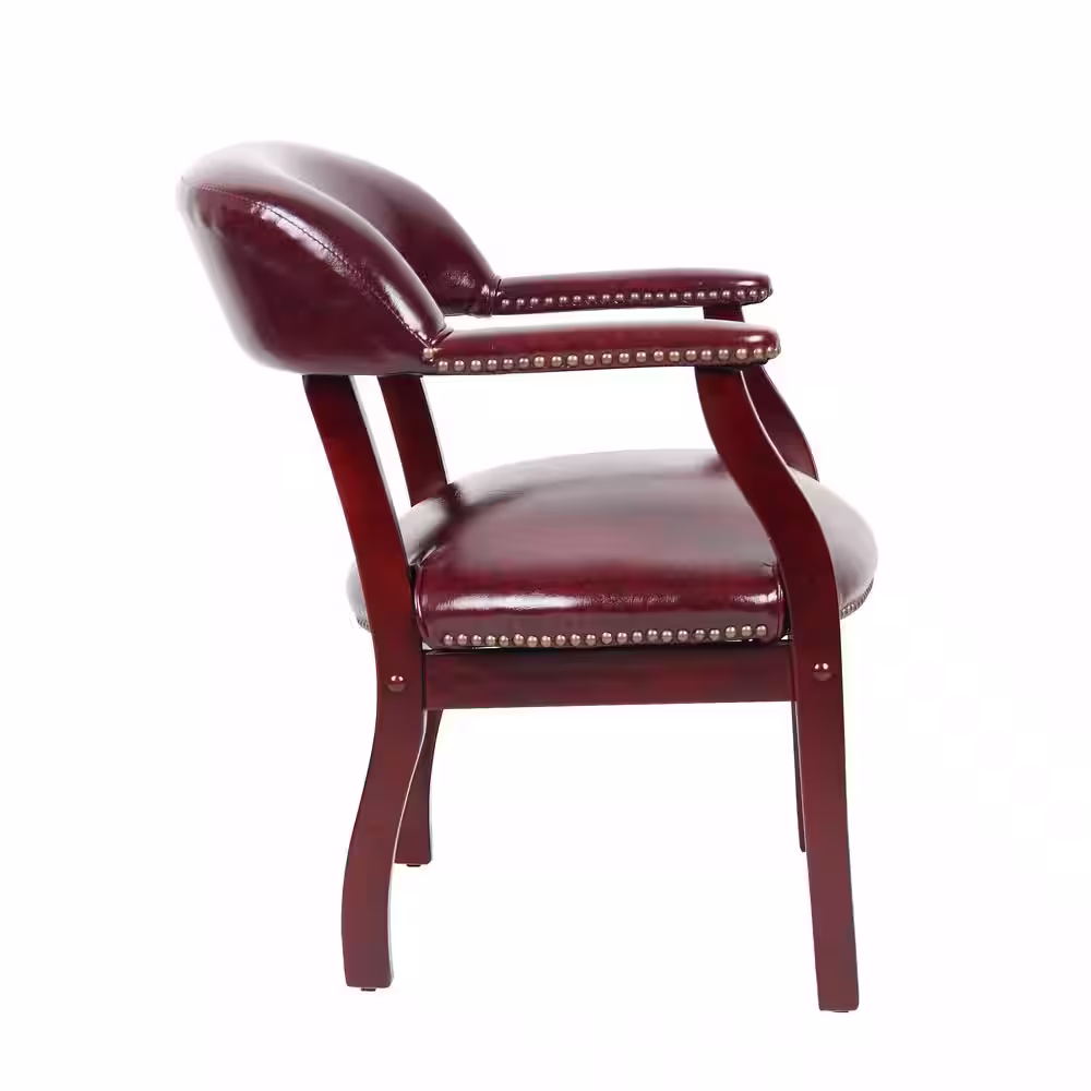 BOSS Office Products Captains Chair Burgundy Vinyl Mahogany Brass Nail Heads