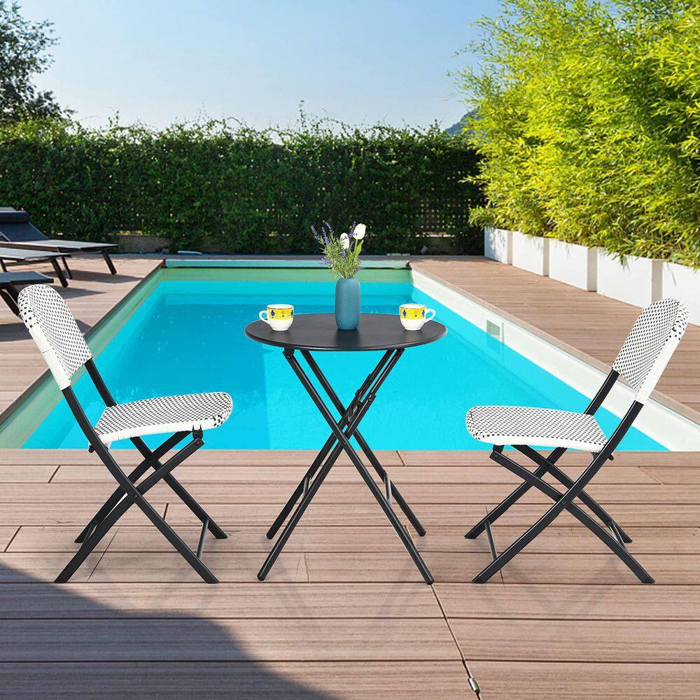 Alpulon Wicker Outdoor 3-Piece Patio Bistro Set with Round Dining Table and 2-Chairs in White