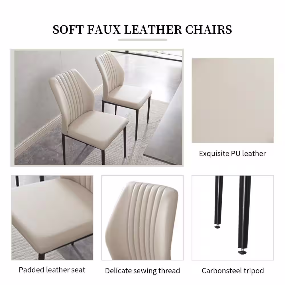 None 7-Piece Set of 6 White Chairs and Retractable Dining Table, Dining Table Set, Dining Room Set with 6 Modern Chairs