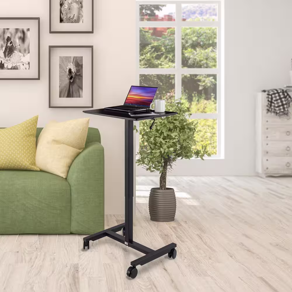 Seville Classics airLIFT 24.4 in. Rectangular Black Gas-Spring Sit-Stand Mobile Laptop Computer Cart Desk with Adjustable Height