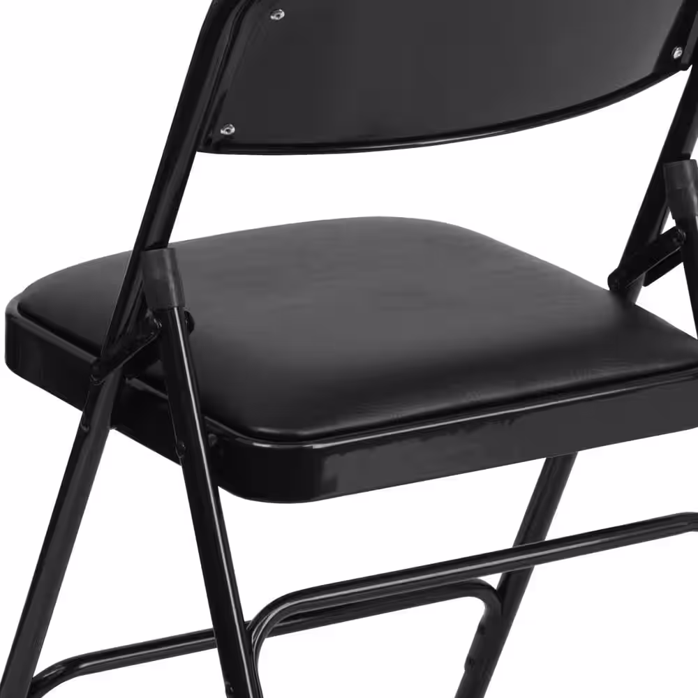 Flash Furniture Hercules Series Curved Triple Braced & Double Hinged Black Vinyl Upholstered Metal Folding Chair