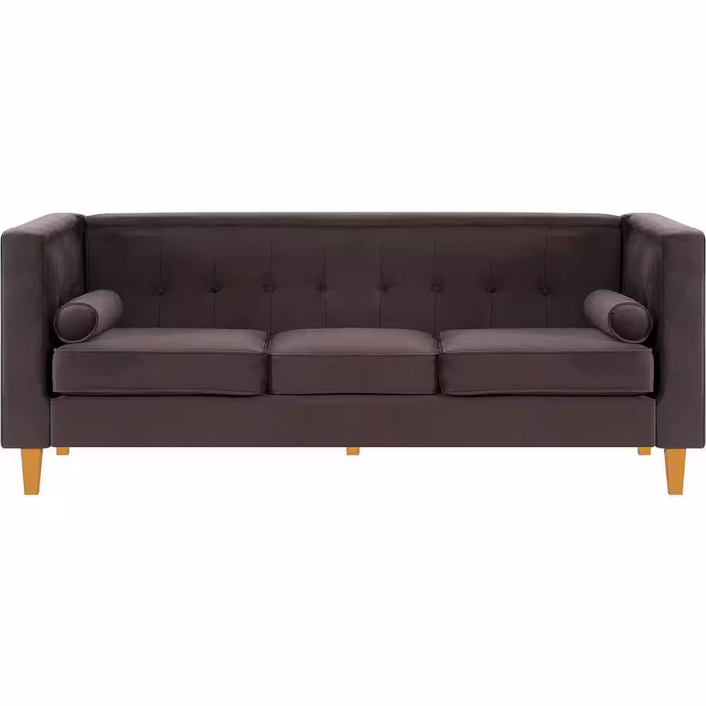 None 83.5 in Wide Square Arm Velvet Rectangle Sofa in. Espresso