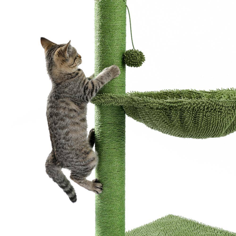 None 36.9 in. H Cat Tree Cat Scratching Post with Hammock Play Tower in Green
