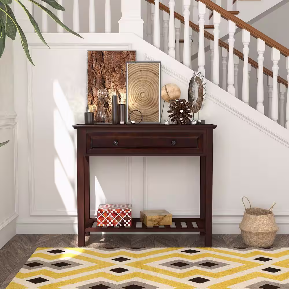 None Lockie 39.4 in. Rectangle Wood Console Table with 1-Drawer