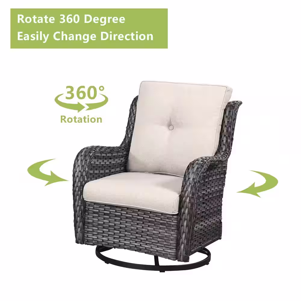 Gymojoy Carolina Gray 3-Pieces Wicker Patio Conversation Deep Seating Set with CushionGuard Beige Cushions