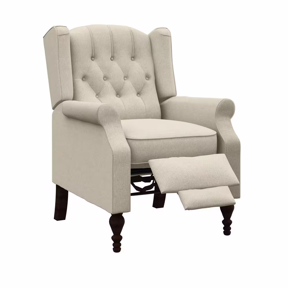 StyleWell Waybrook Biscuit Beige Upholstered Tufted Wingback Pushback Recliner