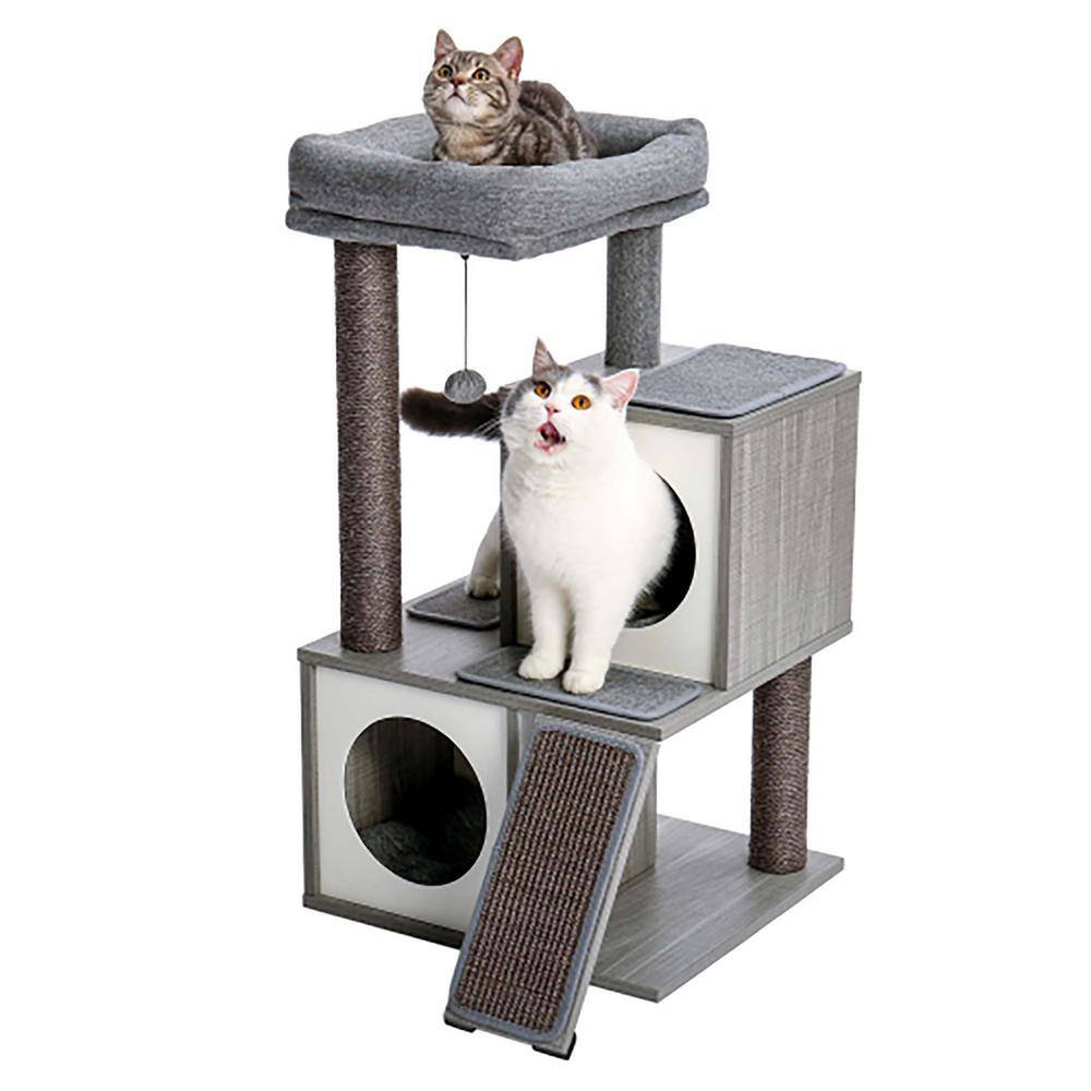 Foobrues Modern Scratching Posts and Trees Cat Tower with Double Condos