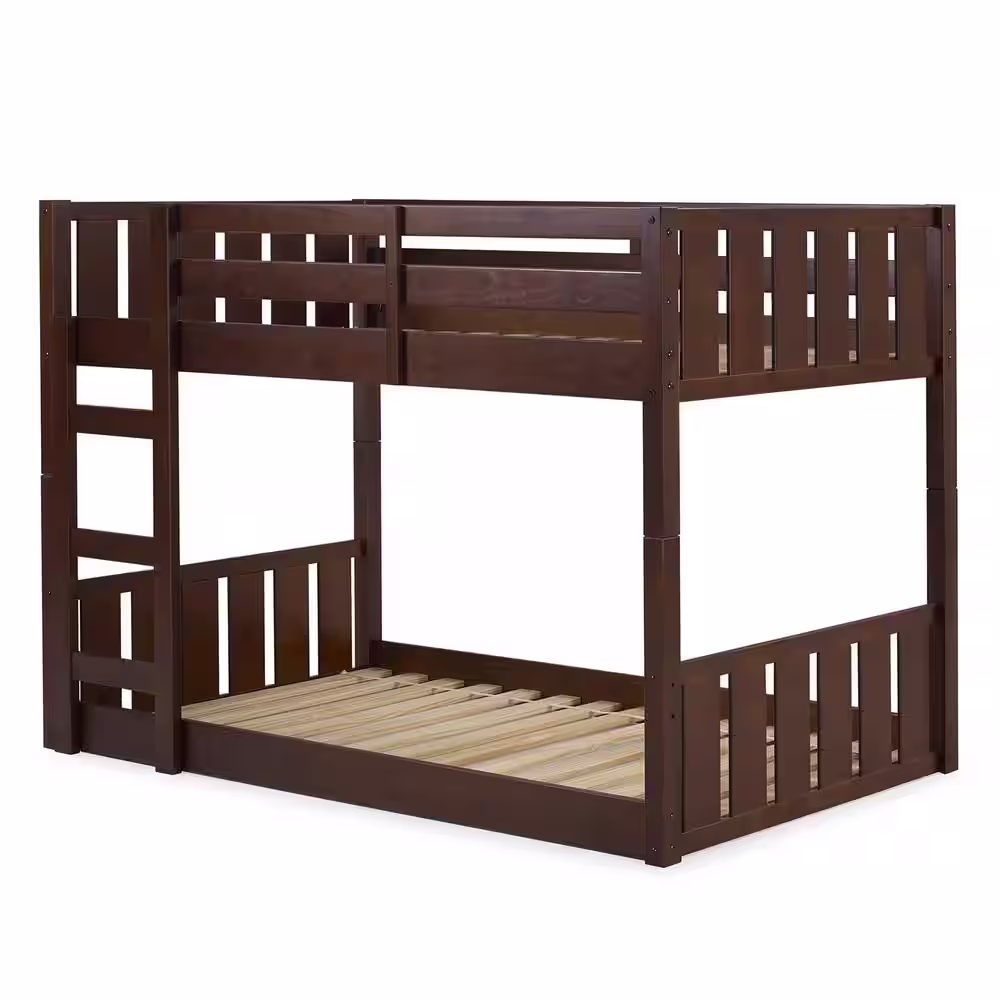Welwick Designs Walnut Solid Wood Modern Twin Bunk Bed with Integrated Ladder