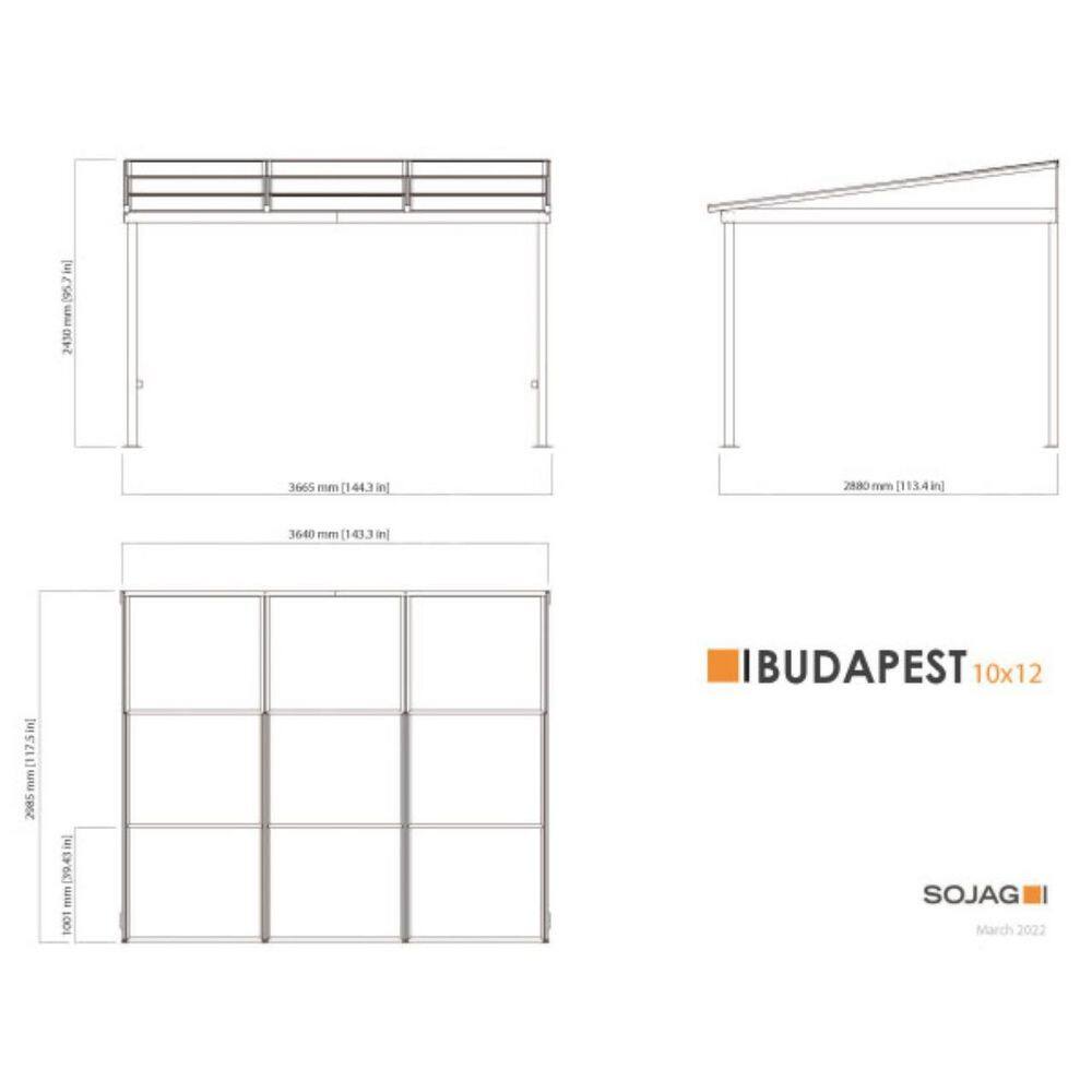Sojag Budapest 10 ft. x 12 ft. Dark Brown Wall Mounted Insulated And Retractable Rustproof Aluminum Framed Gazebo