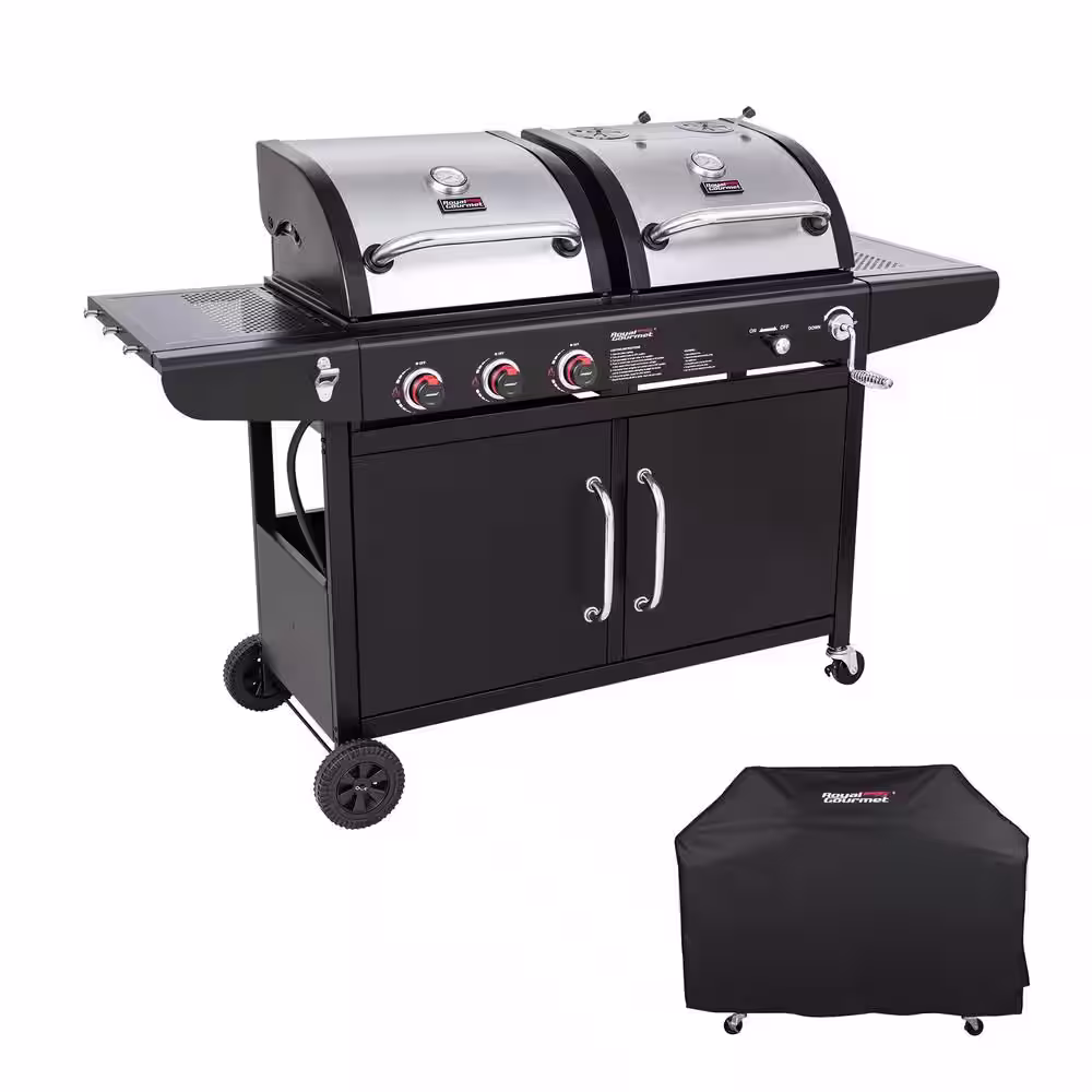 Royal Gourmet 3-Burner Propane Gas and Charcoal Combo Grill with Cover