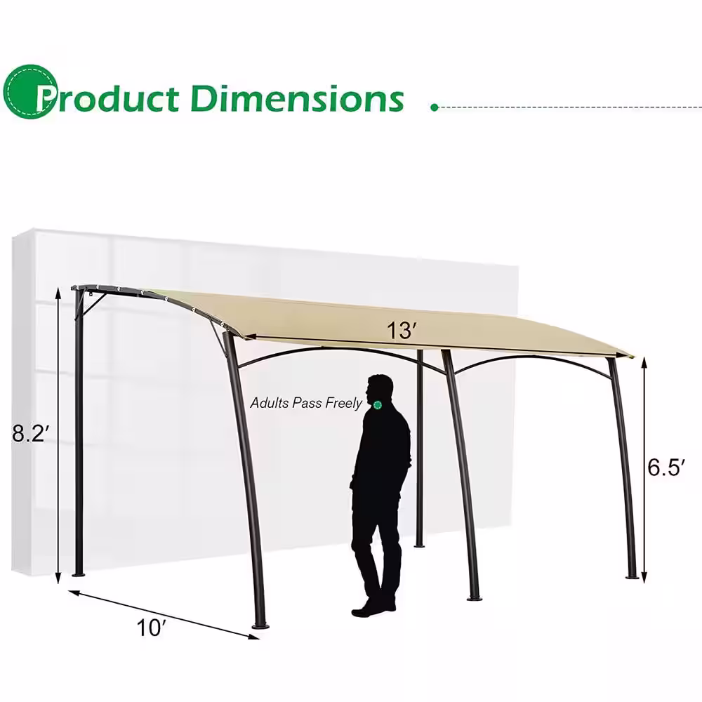 None 10 ft. x 13 ft. Brown Sloping Gazebo Canopy Tent Against Wall