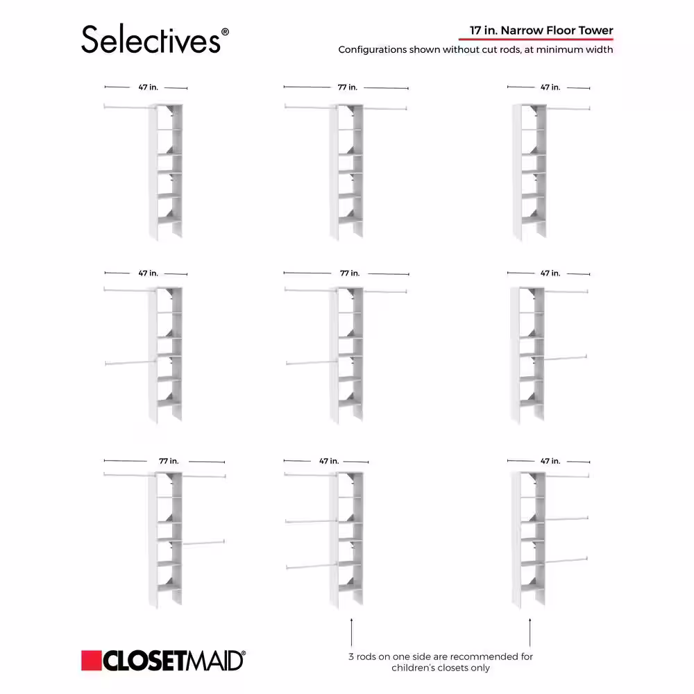 ClosetMaid Selectives 76.85 in. W x 112.85 W White Basic Narrow Wood Closet System Kit with Top Shelves