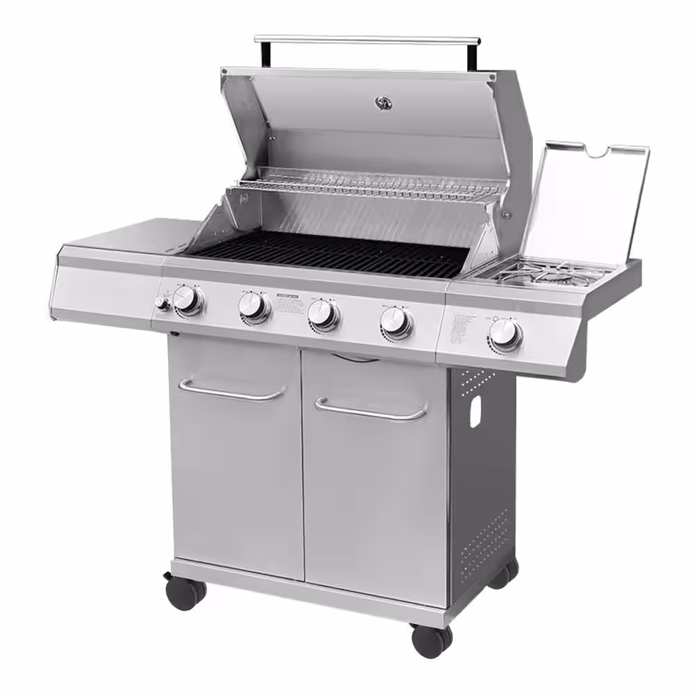 Monument Grills 4-Burner Propane Gas Grill in Stainless Steel with LED Controls and Side Burner
