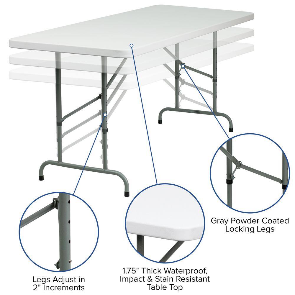 Carnegy Avenue 72 in. Granite White Plastic Tabletop Metal Frame Folding Table