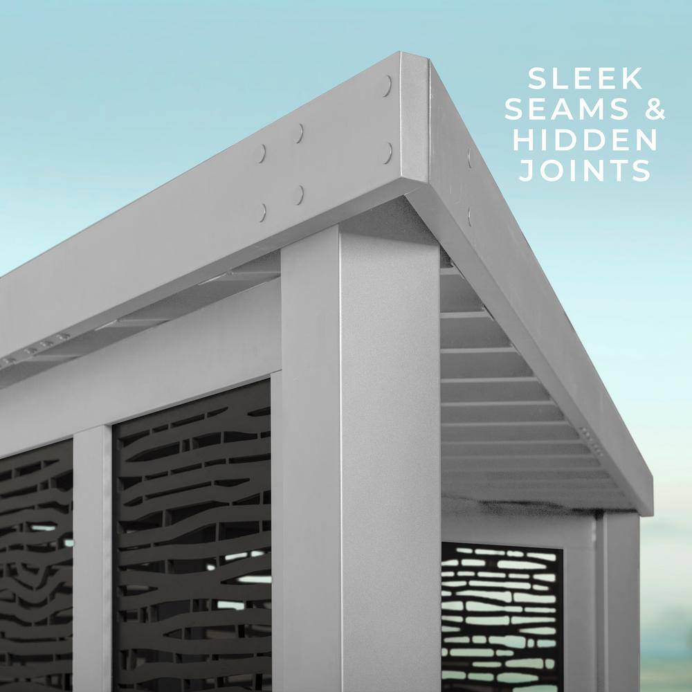 Backyard Discovery Ridgedale 8 ft. x 8 ft. White Steel Modern Cabana Pergola with Conversation Seating in Indigo