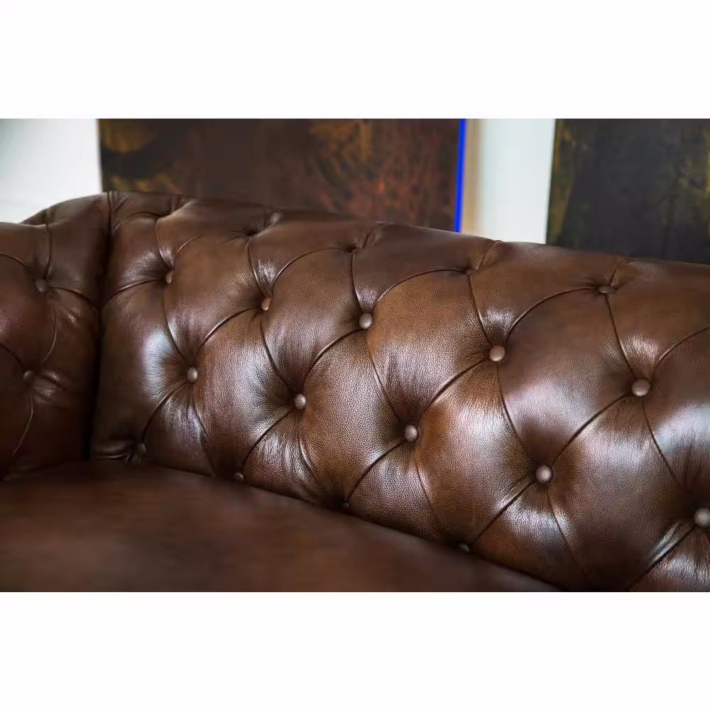DEVONÂ &Â CLAIRE 84 in. W x 39 in. D x 30 in. H Tony Tufted Leather Sofa in Brown