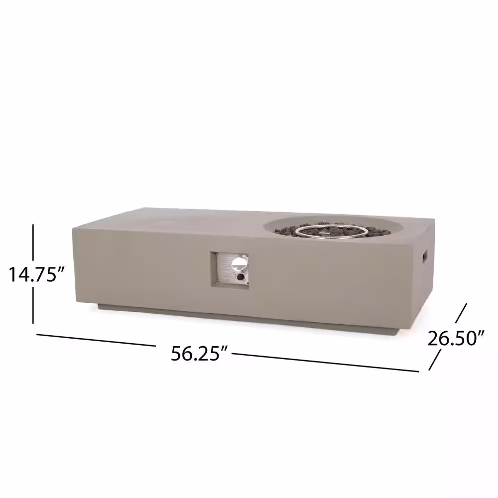 Noble House Andreson Light Gray Rectangular Stone Fire Pit Table (No Tank Holder)