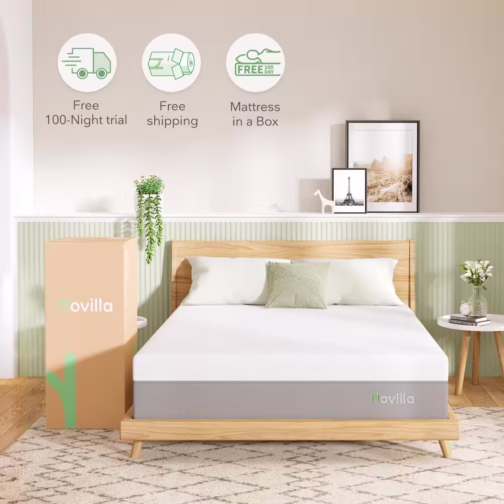 Novilla Queen Medium Gel Memory Foam 10 in. Mattress Bed-in-a-Box Mattresses, Cooling and Support