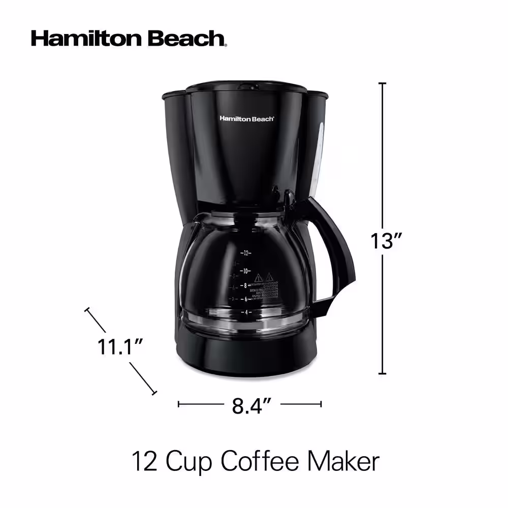 Hamilton Beach 12- Cup Black Drip Coffee Maker with Glass Carafe