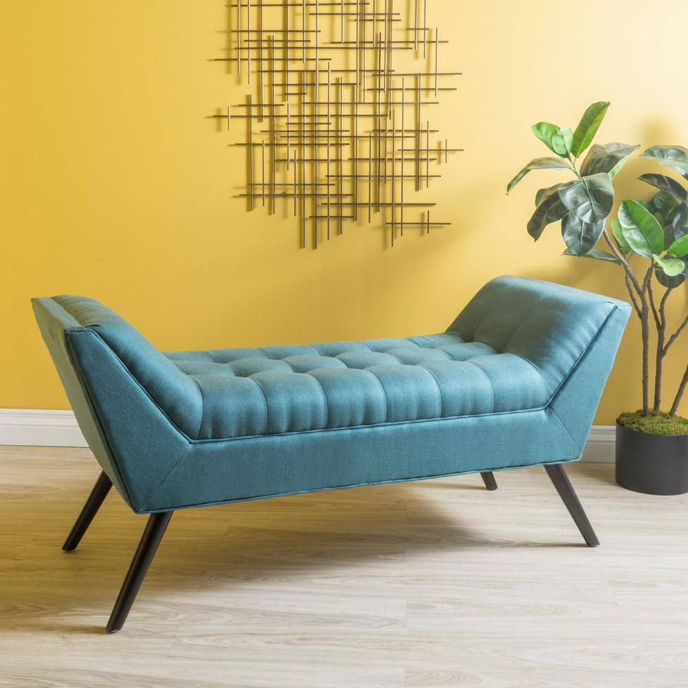 Noble House Demi Dark Teal Upholstered Bench (23.50 in. x 52 in. x 19.50 in.)
