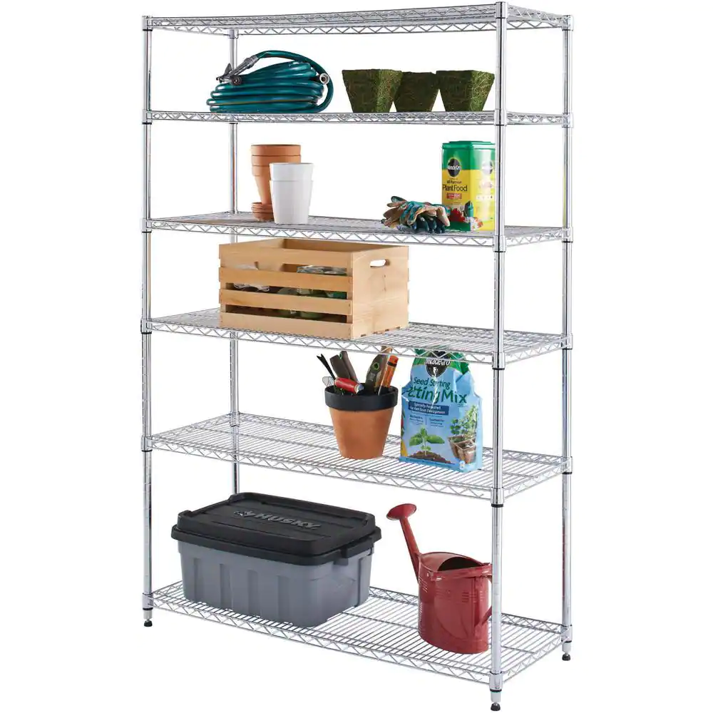 HDX 6-Tier Commercial Grade Heavy Duty Steel Wire Shelving Unit in Chrome (48 in. W x 72 in. H x 18 in. D)