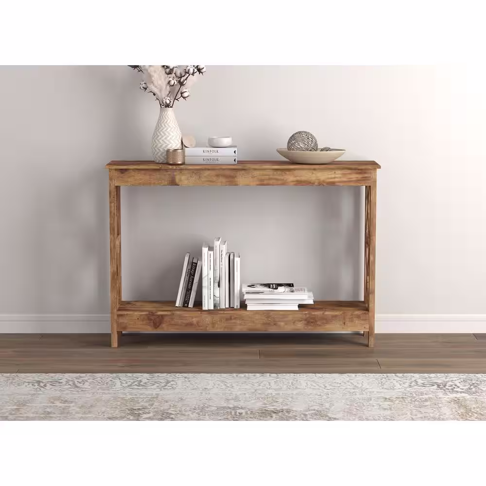 None Safdie and Co. 47.25 in. Rectangle Reclaimed Wood Console Table with Shelves