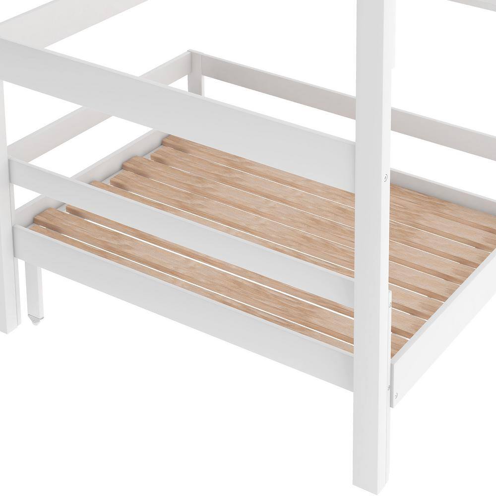 wetiny White Convertible Loft Bed with L-Shape Desk Twin Bunk Bed with Shelves and Ladder