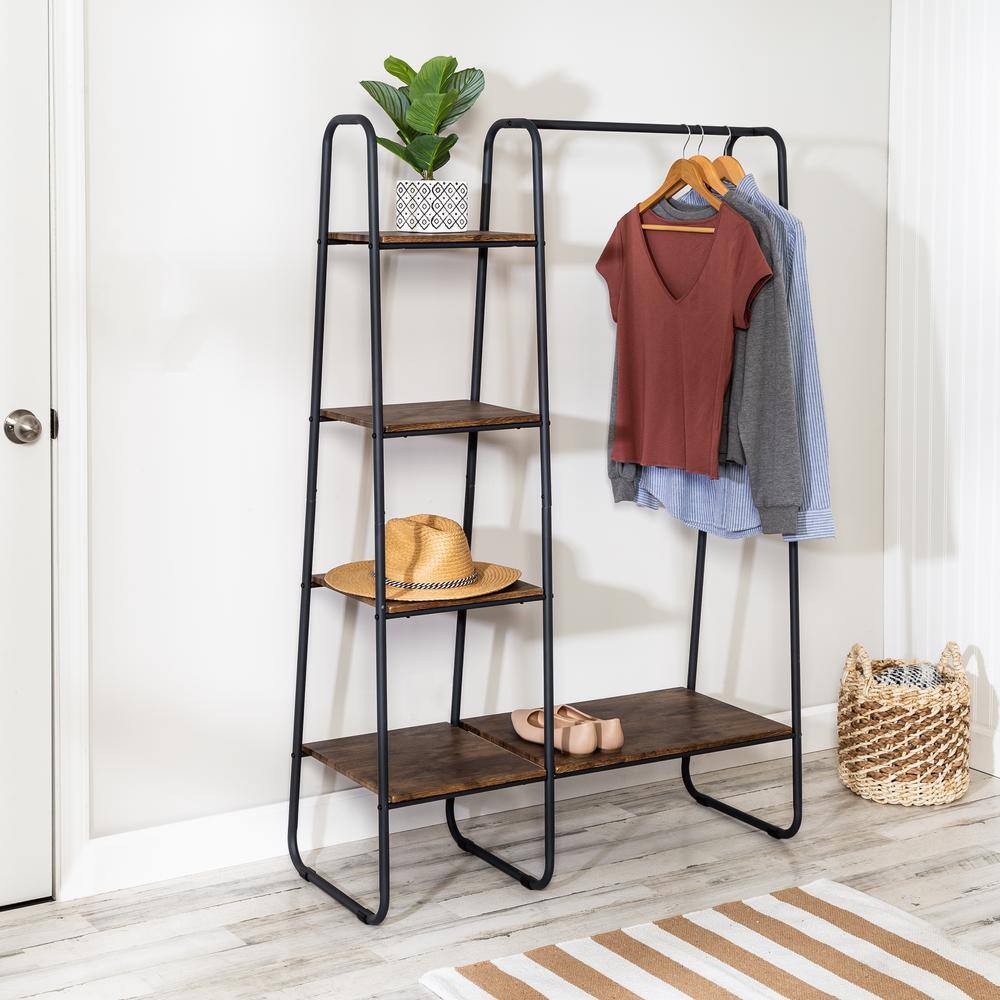 Honey-Can-Do Black/Natural Steel and MDF Clothes Rack 39.4 in. W x 59.6 in. H