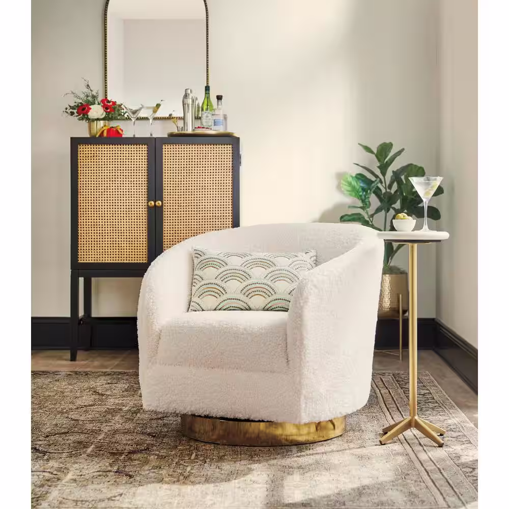 StyleWell Odell Cane Accent Bar Cabinet with Removable Wine Rack in Black/Rattan (36