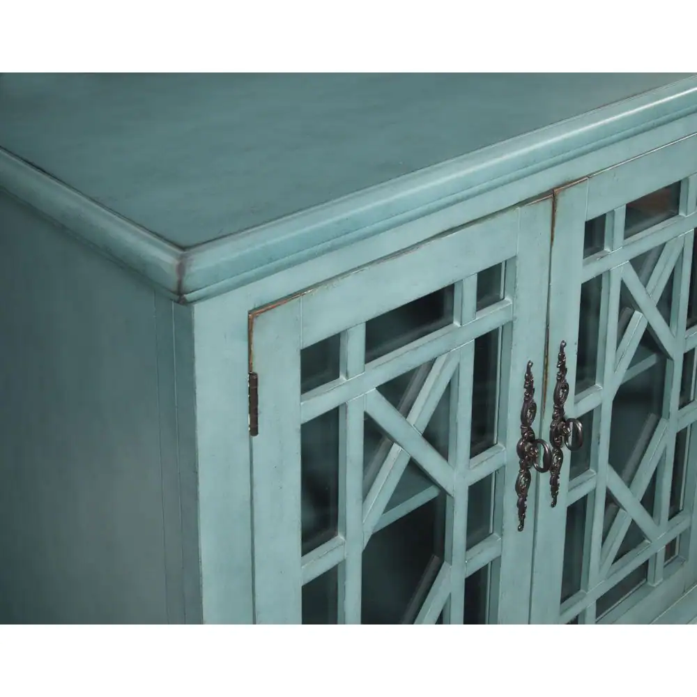 Martin Svensson Home Elegant Teal Glass TV Stand Fits TVs Up to 65 in. with Cable Management