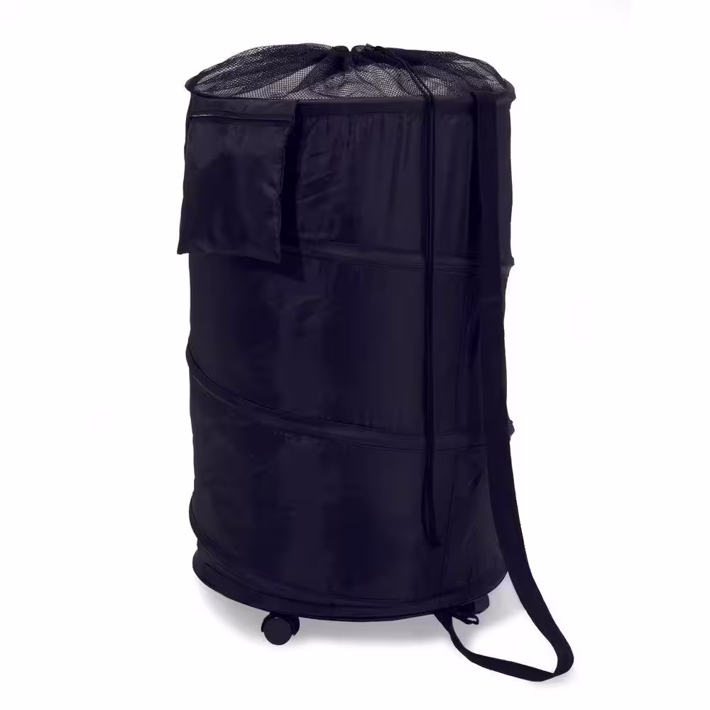 Honey-Can-Do Pop-Up Laundry Bin and Hamper with Wheels, Black