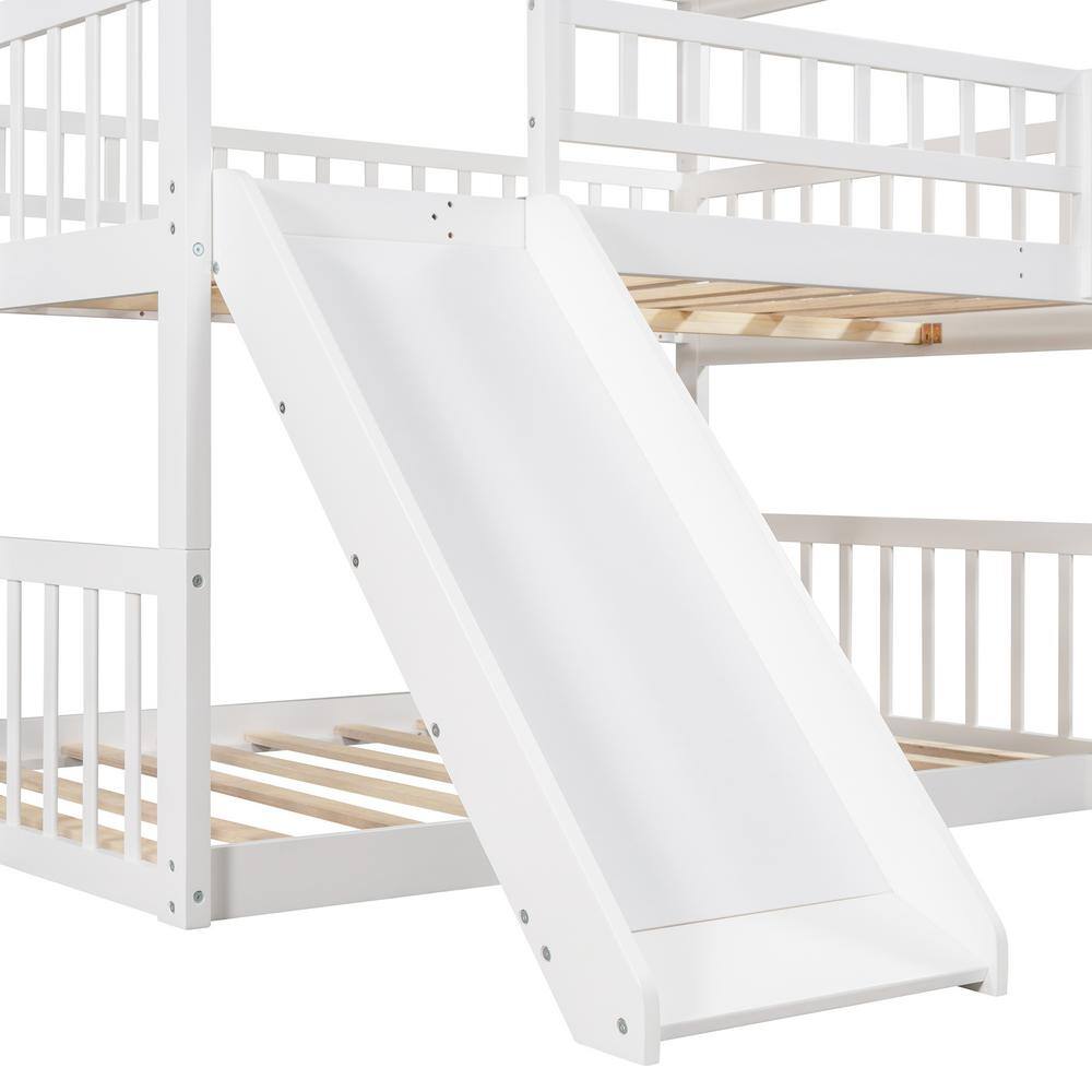 Qualler White Full Over Full Over Full Triple Bunk Bed with Slide
