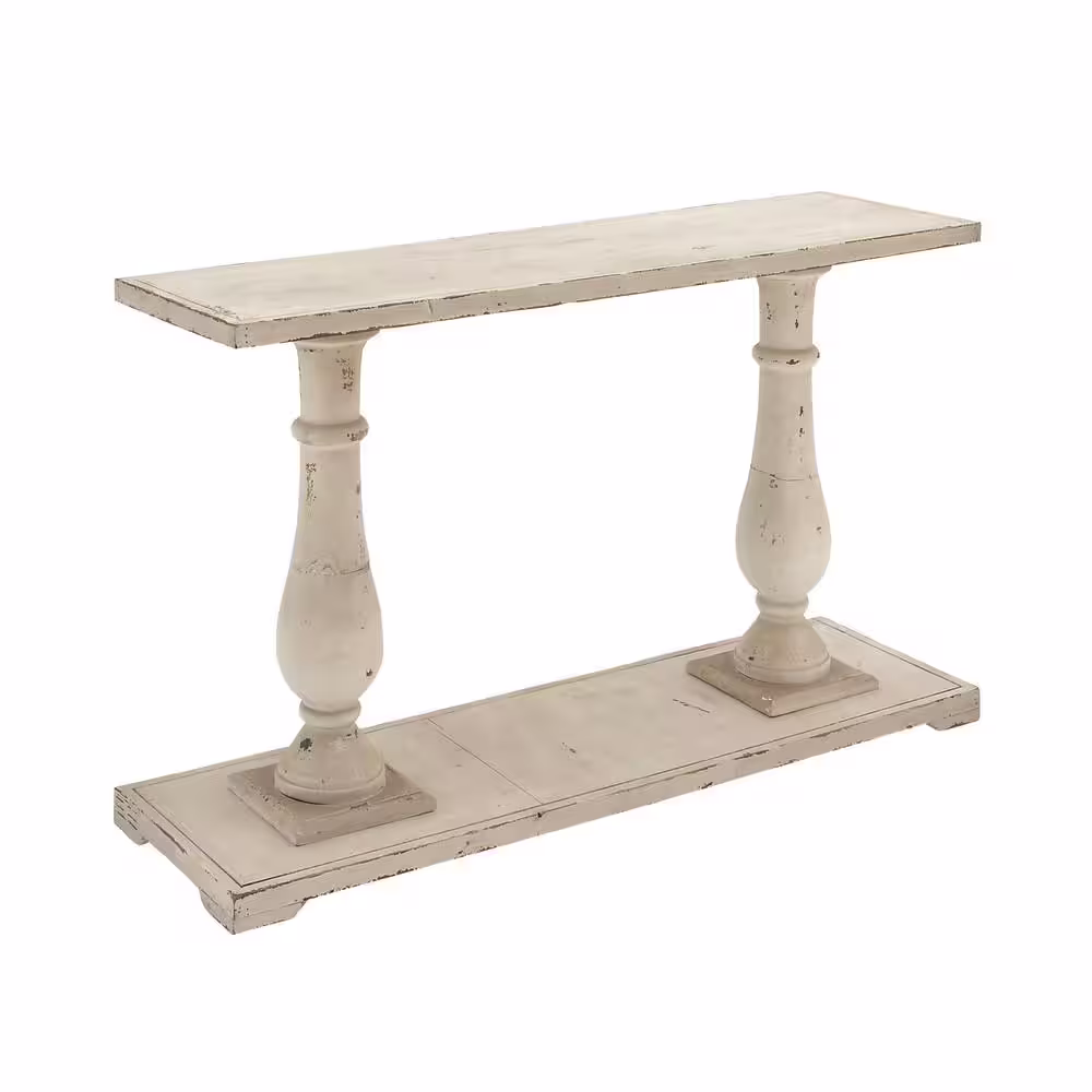 Litton Lane 48 in. White Extra Large Rectangle Wood Console Table with Distressed Accents