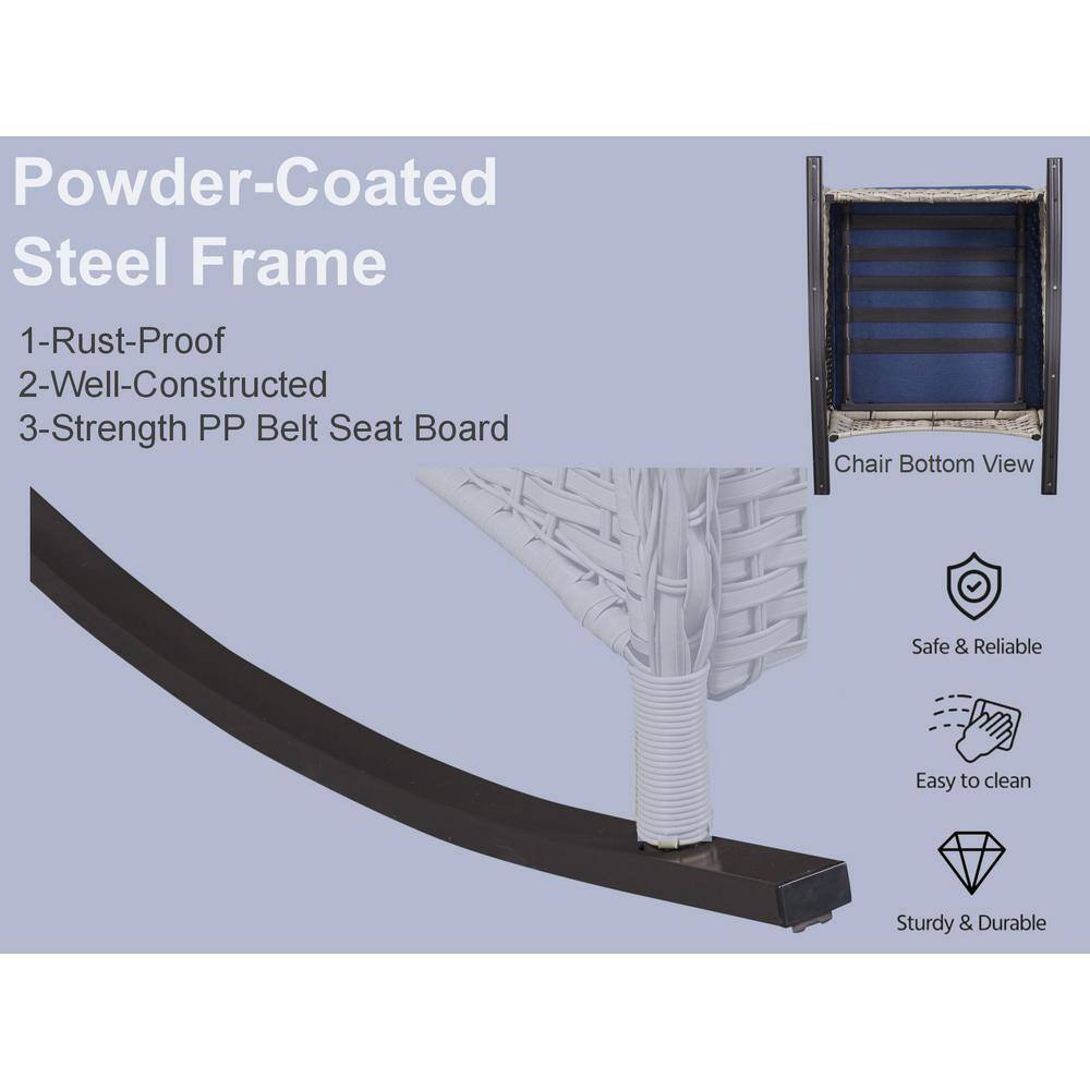 Gymojoy Carlos Grey 3-Piece Wicker Patio Conversation Set with Blue Cushions