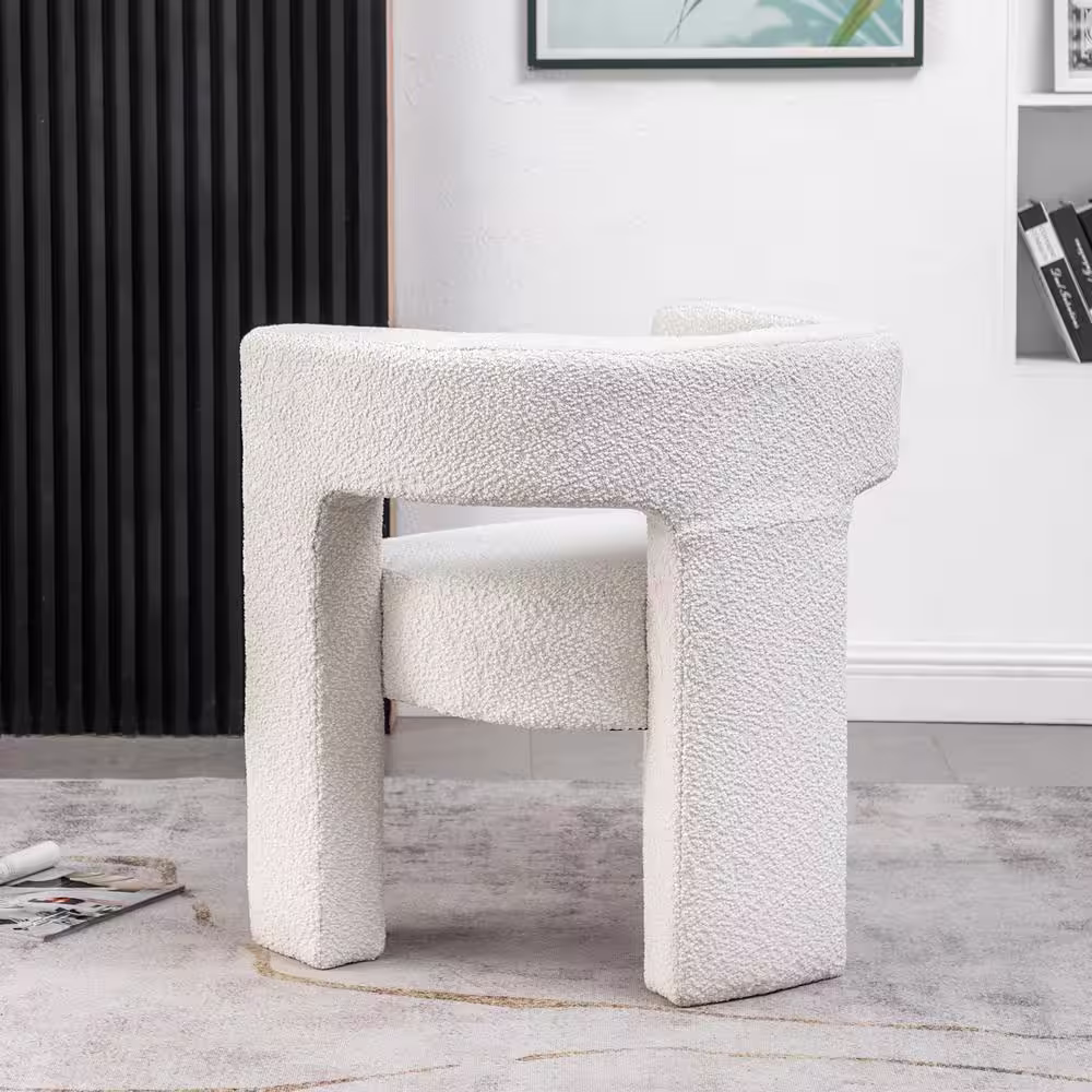 KINWELL White 28 in. Wide Boucle Upholstered Square Armchair