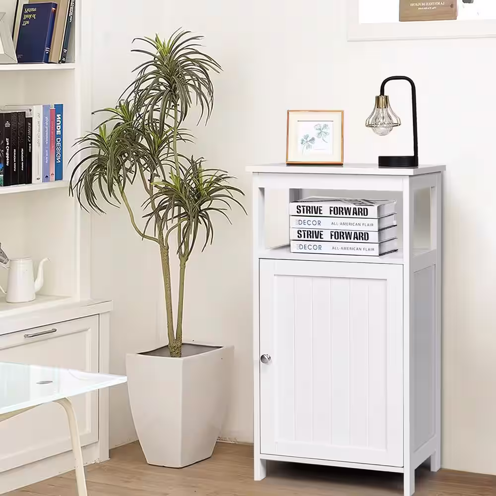 Costway Wood Freestanding Garage Cabinet in White (18 in. W x 33 in. H x 12 in. D)