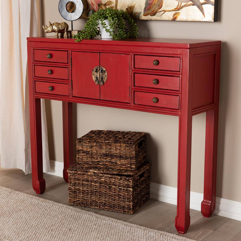 Baxton Studio Melodie 38 in. Red Standard Rectangle Wood Console Table with Drawers