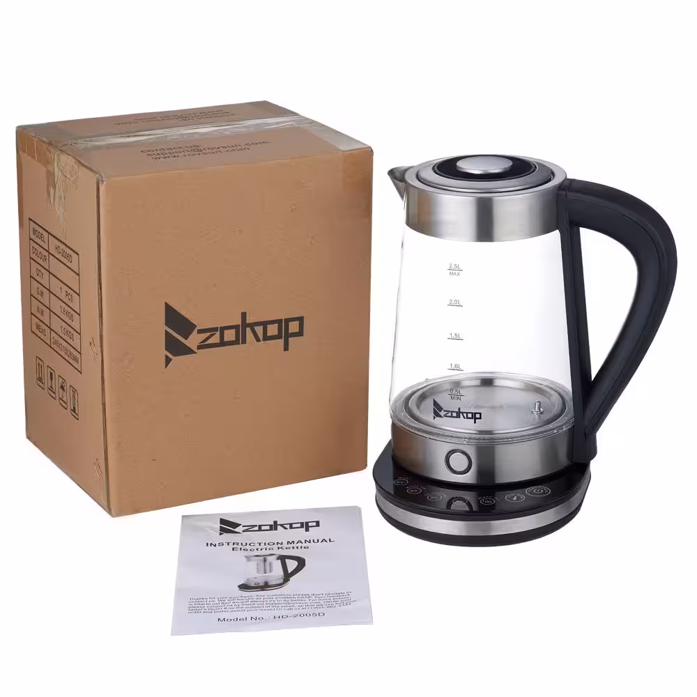 None 10.4-Cup Glass and Stainless Steel Electric Kettle with Temperature Control