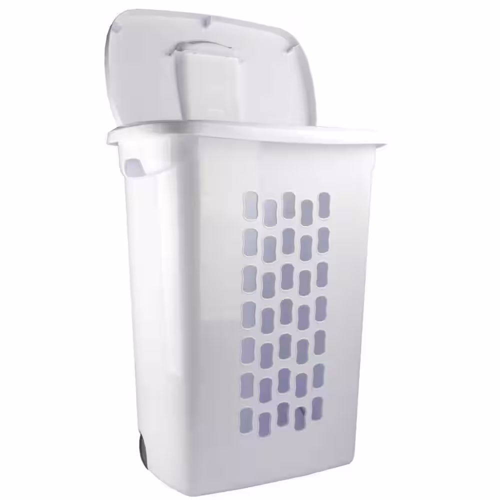 Sterilite White Laundry Hamper With Lift-Top, Wheels, And Pull Handle (6 Pack)