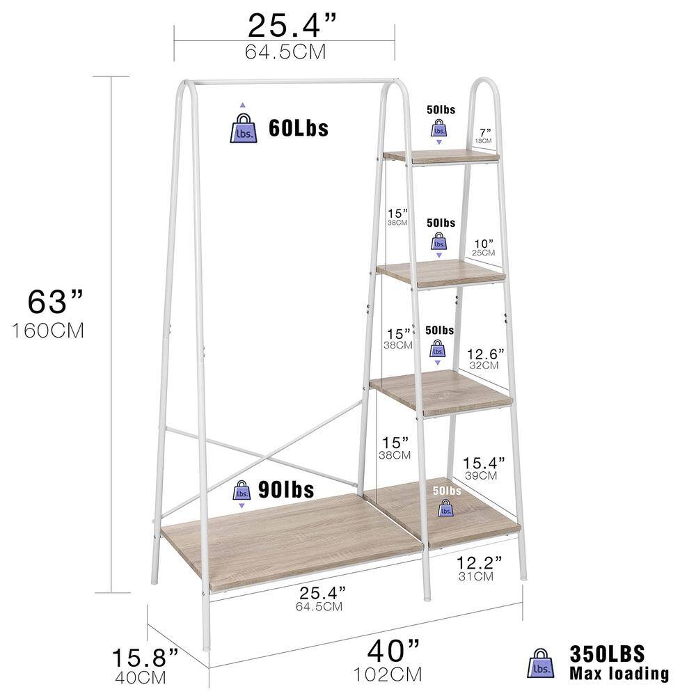 None White Metal Garment Clothes Rack 40 in. W x 63 in. H