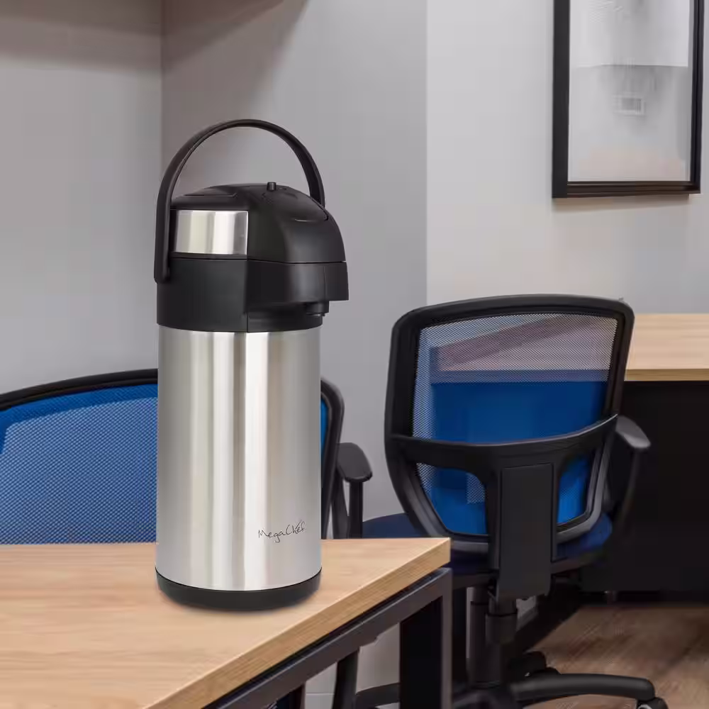 MegaChef 12 Cup Silver Stainless Steel Vacuum Body Pump Cap Air Pot