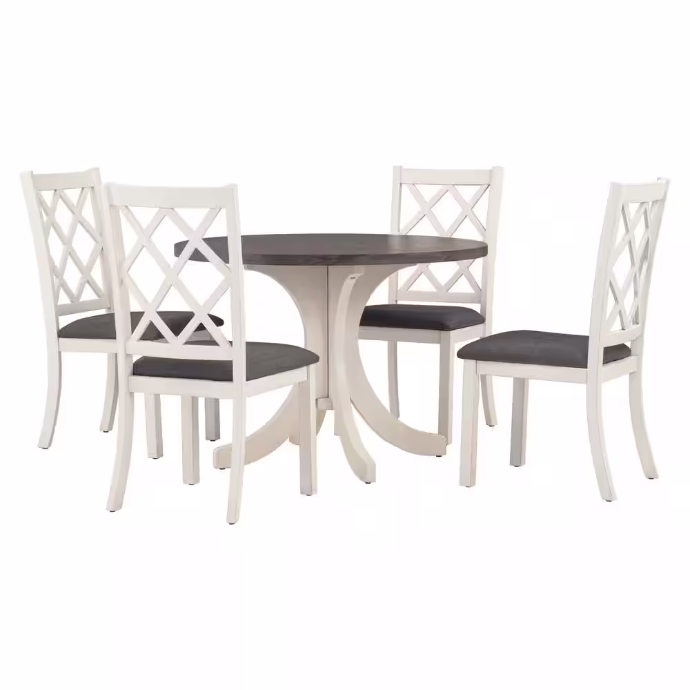 Harper & Bright Designs Mid-Century 5-piece Brown Round MDF Top Dining Table Set Seats 4 with Gray Upholstered Chairs