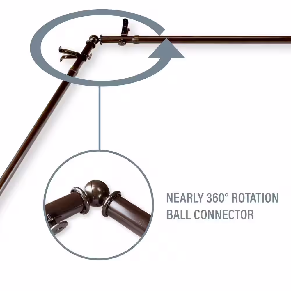 Rod Desyne Adora 78 in. - 144 in. Bay Window Single Curtain Rod in Cocoa with Finial