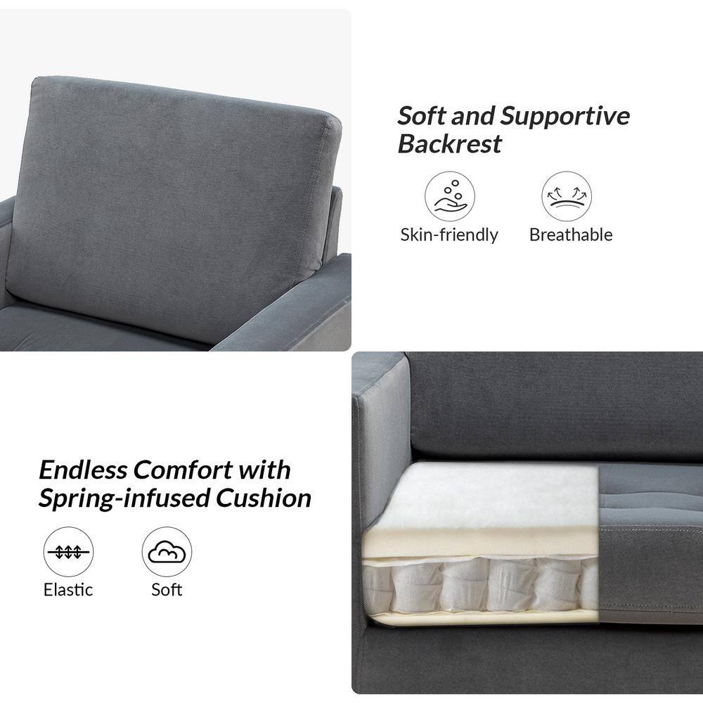 JAYDEN CREATION Dardanus Modern Grey Velvet Club Chair with Embedded Metal Armrests Set of 2