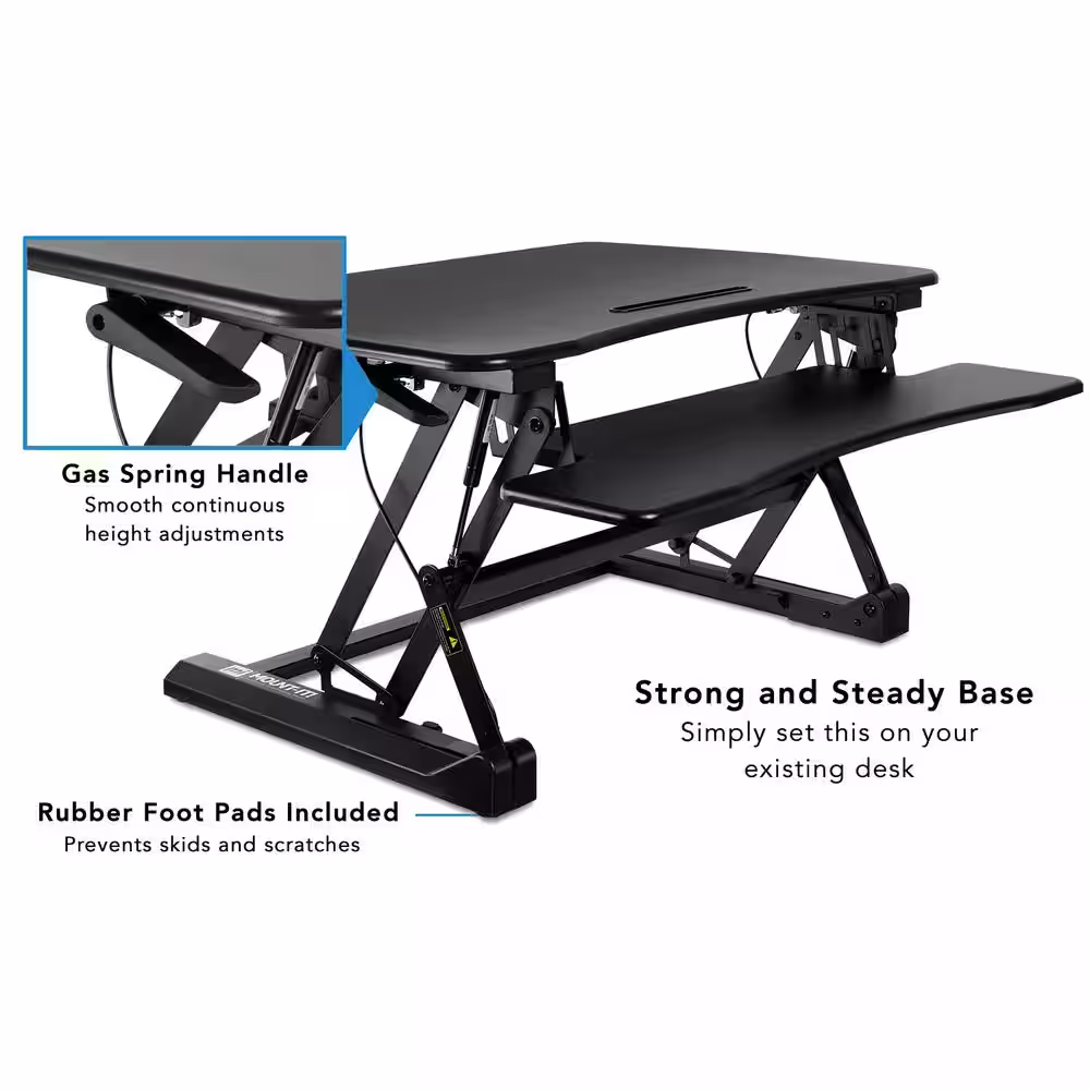 MOUNT-IT! 35.5 in. Black Standing Desk Converter Height Adjustable Large Surface Area